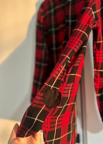 Kırmızı Ekose Düğmeli Kadın Gömlek - Görsel 5