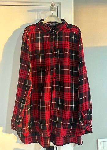Kırmızı Ekose Düğmeli Kadın Gömlek - Görsel 3