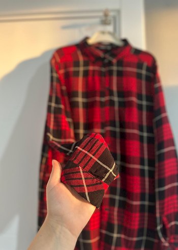 Kırmızı Ekose Düğmeli Kadın Gömlek - Görsel 4