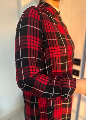 Kırmızı Ekose Düğmeli Kadın Gömlek - Görsel 2
