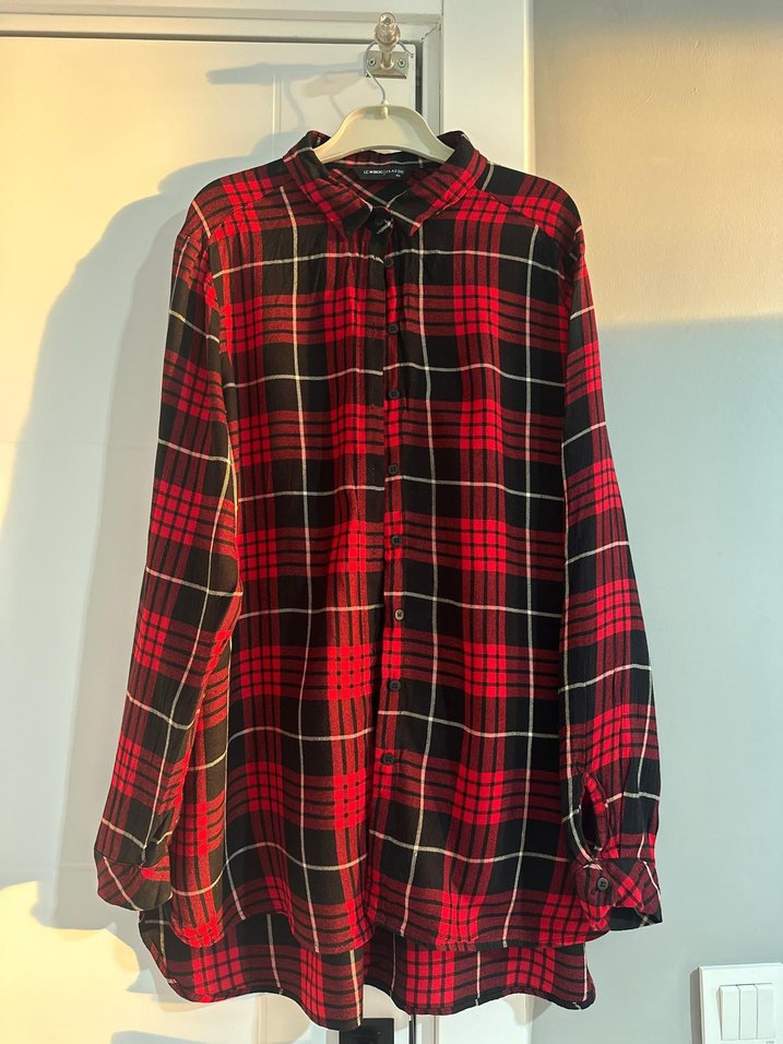 Kırmızı Ekose Düğmeli Kadın Gömlek - Görsel 3