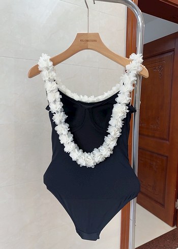 CCÇiçek Detaylı Midi Siyah Kadın Mayo - Görsel 2