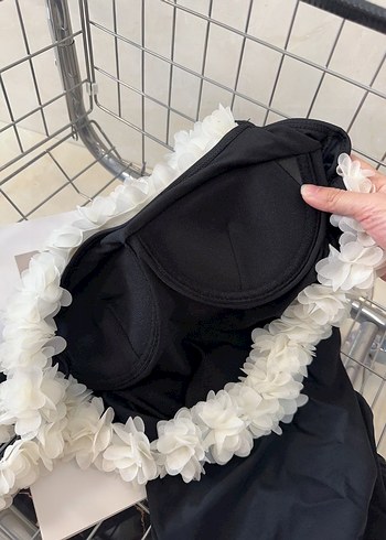 CCÇiçek Detaylı Midi Siyah Kadın Mayo - Görsel 8