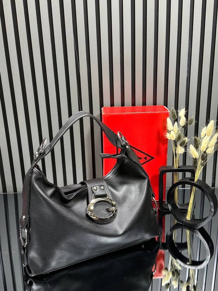 Klasik Kemer Tokalı Siyah Deri Kadın Çantası - Görsel 3