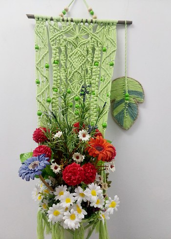 Yeşil Makrome Çiçekli Duvar Dekoru - Görsel 2