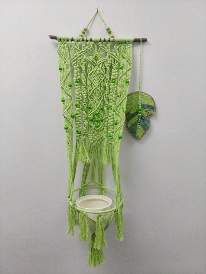 Yeşil Makrome Çiçekli Duvar Dekoru - Görsel 3