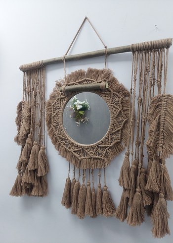 Bej Makrome Duvar Süsü Gri Detaylı - Görsel 2