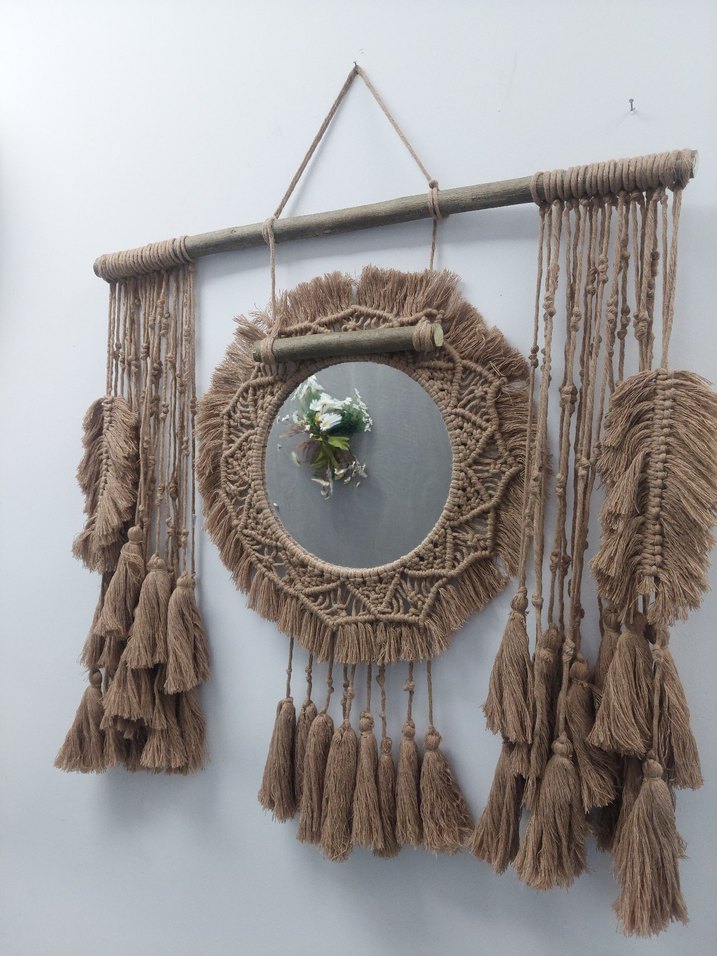 Bej Makrome Duvar Süsü Gri Detaylı - Görsel 2