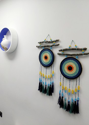 Renkli Nazar Boncuğu Duvar Süsü 2'li Set makromeden - Görsel 2