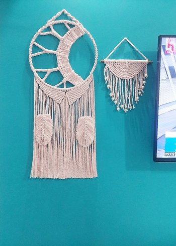 Pembe Makrome Duvar Süsü Seti - Görsel 2