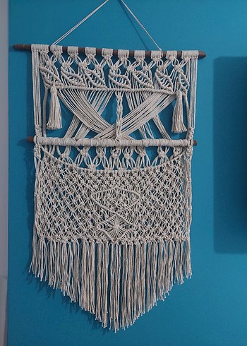 Renkli Çiçekli Beyaz Makrome Duvar Süsü - Görsel 3