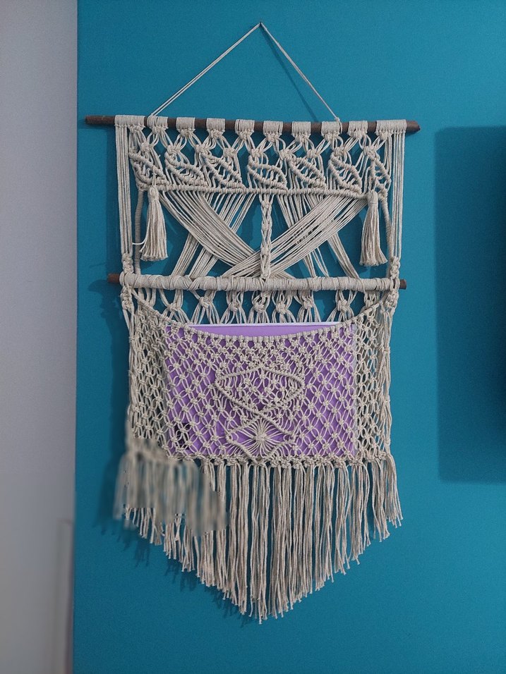 Renkli Çiçekli Beyaz Makrome Duvar Süsü - Görsel 2