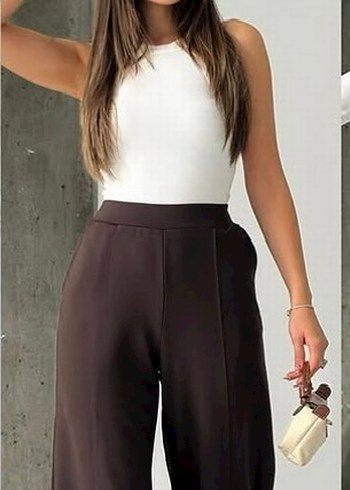 Kahverengi Kadın Wide leg pantolon - Görsel 3