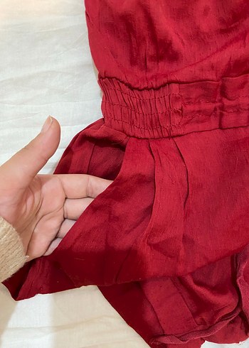 Kırmızı  Mini Askılı Tulum - Görsel 4