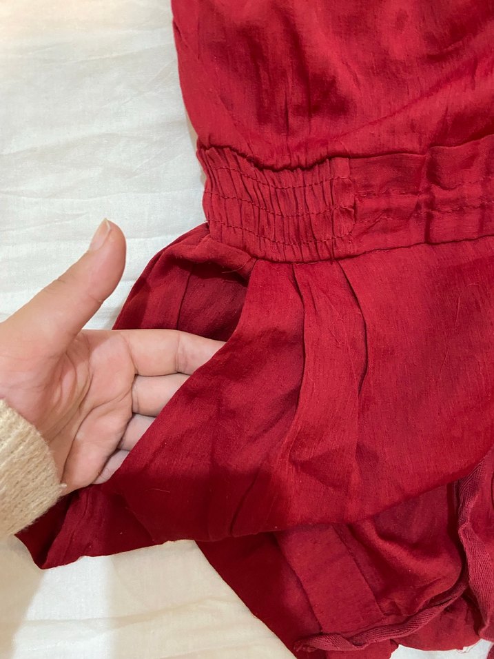 Kırmızı  Mini Askılı Tulum - Görsel 4