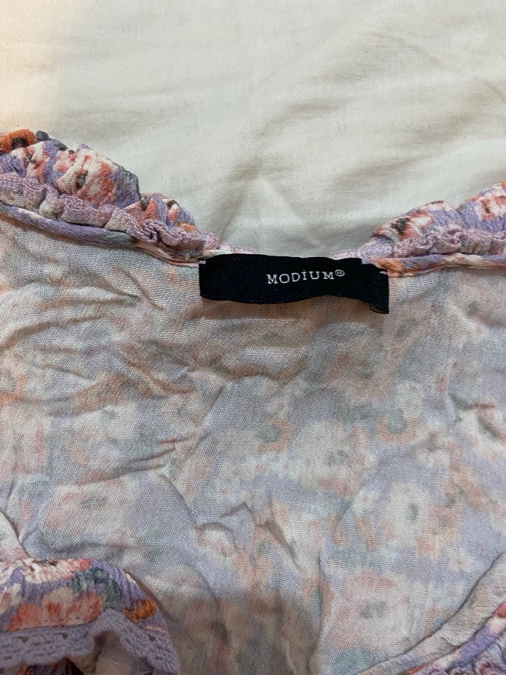 Mor Bağcıklı Volanlı Bohem Bluz - Görsel 4