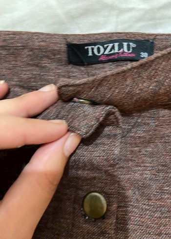 Düğmeli Kahverengi Midi Mini Etek - Görsel 3