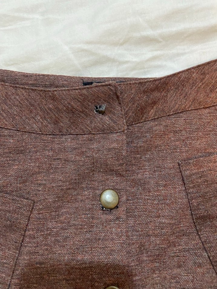 Düğmeli Kahverengi Midi Mini Etek - Görsel 2