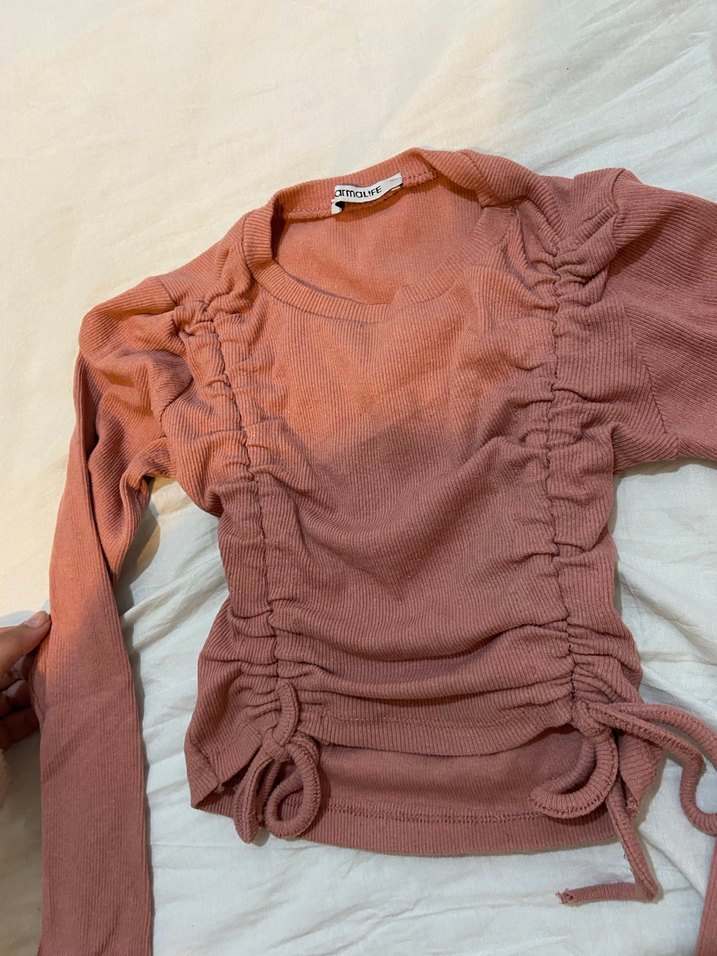 Kadın Soft Pembe Drapeli Uzun Kollu Triko - Görsel 2