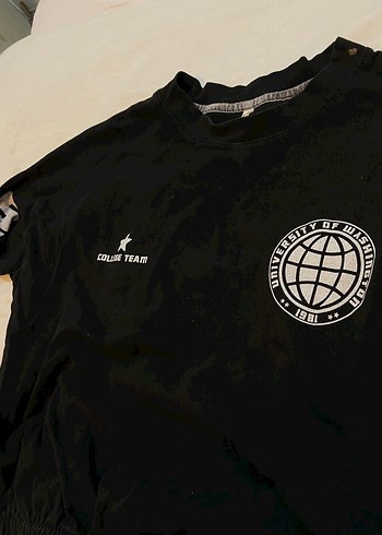 Düğmeli Siyah Baskılı Kadın Sweatshirt - Görsel 2