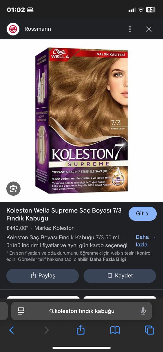 Wella Koleston 7/3 Fındık Kabuğu Saç Boyası 3 Adet - Görsel 3