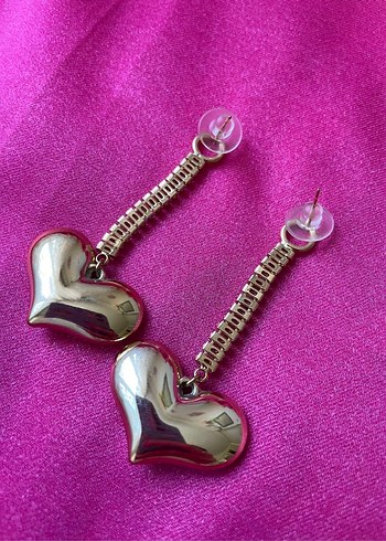 Pembe Kabarcıklı Kalp Küpe - Görsel 3