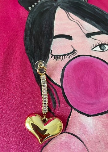 Pembe Kabarcıklı Kalp Küpe - Görsel 7