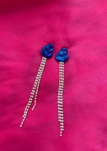 Parlak Mavi Zincir Detaylı Midi Küpe - Görsel 2