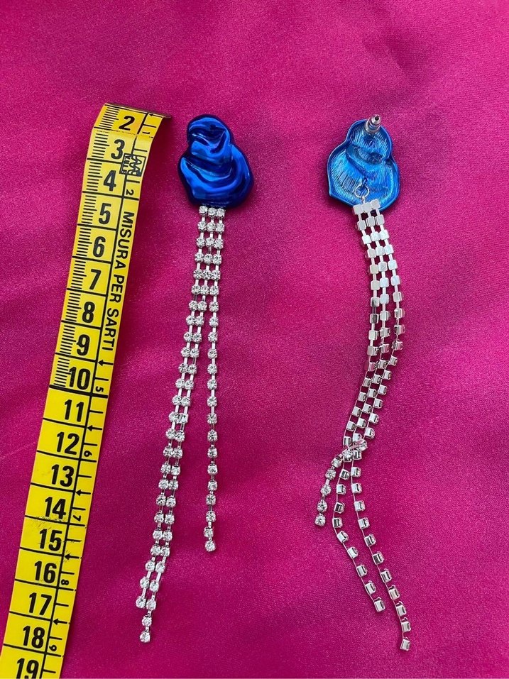 Parlak Mavi Zincir Detaylı Midi Küpe - Görsel 4