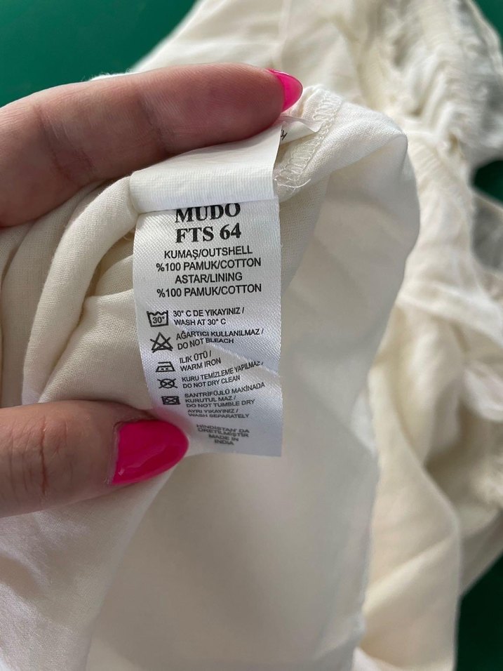 Beyaz Keten Mudo  Bohem Elbise - Görsel 4