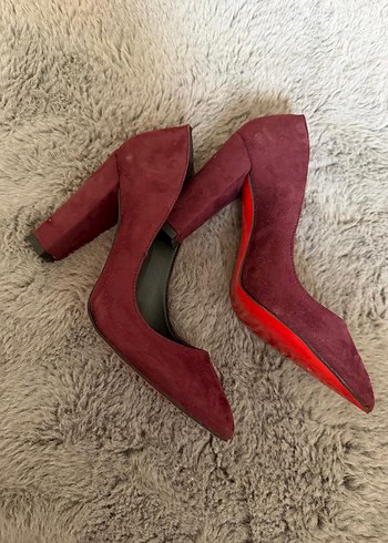 Bordo Süet Kürklü Dolgu Topuk Stiletto - Görsel 3