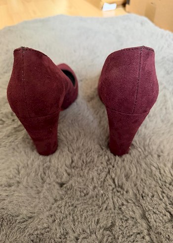 Bordo Süet Kürklü Dolgu Topuk Stiletto - Görsel 2