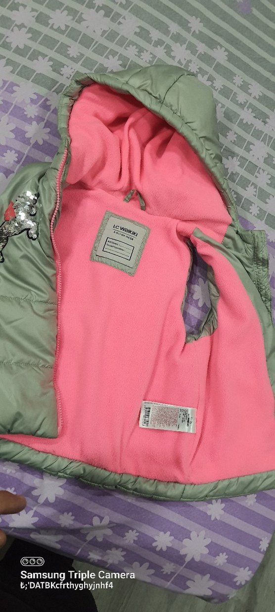 Kız Çocuk Gri Kapüşonlu Fermuarlı Yelek - Görsel 4