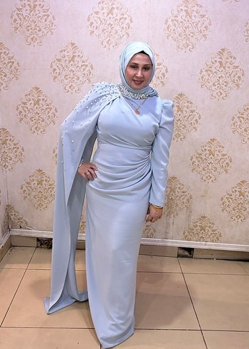 Uzun Kollu Gri Drapeli Abiye Elbise - Görsel 2