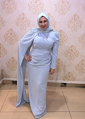 Uzun Kollu Gri Drapeli Abiye Elbise - Görsel 4