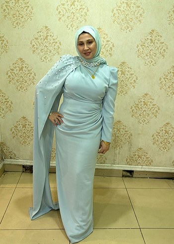 Uzun Kollu Gri Drapeli Abiye Elbise - Görsel 3