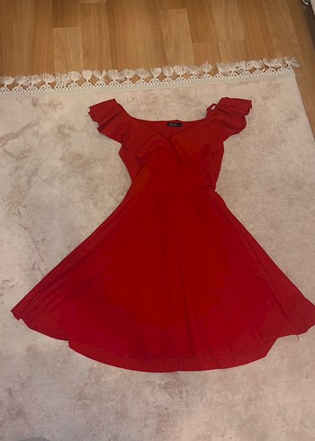 Kırmızı Fırfırlı Mini Abiye Elbise - Görsel 2