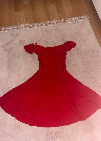 Kırmızı Fırfırlı Mini Abiye Elbise - Görsel 3