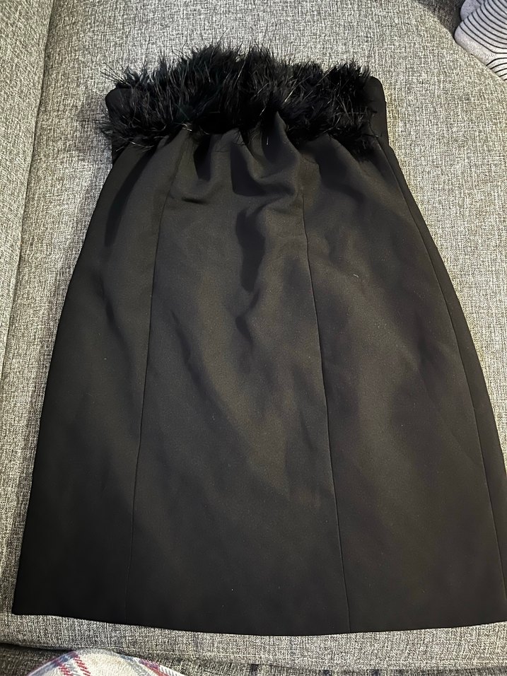 Tüylü Straplez Mini Elbise - Görsel 2