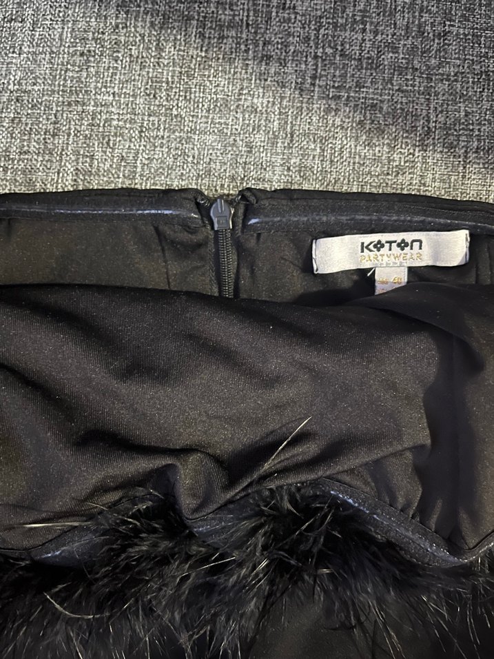 Tüylü Straplez Mini Elbise - Görsel 3