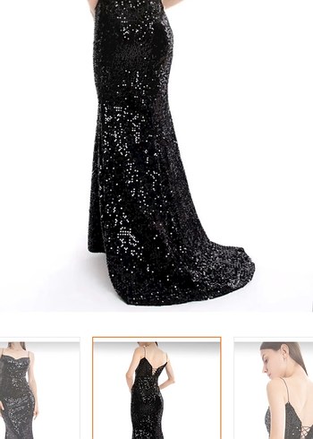 Siyah Payetli Uzun V Yaka Abiye Elbise - Görsel 2