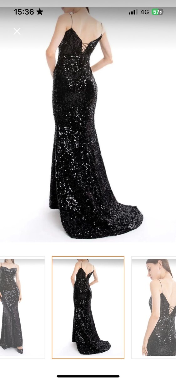 Siyah Payetli Uzun V Yaka Abiye Elbise - Görsel 2