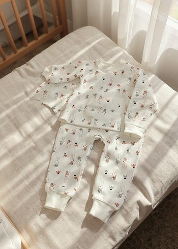 Beyaz Desenli kız / erkek  Pijama Takımı - Görsel 4