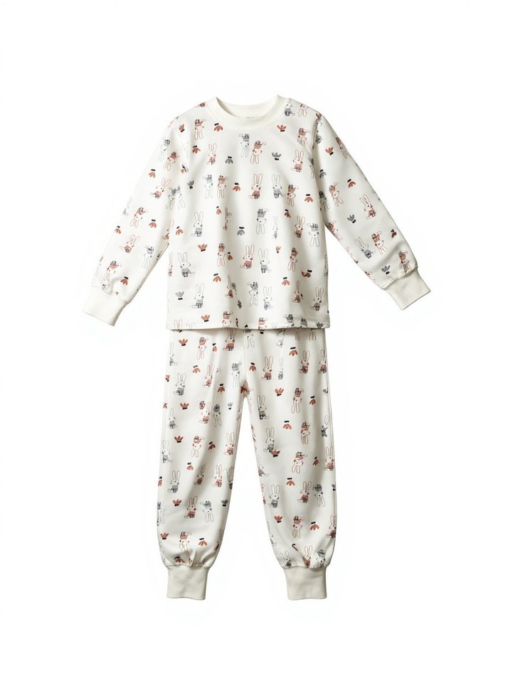 Beyaz Desenli kız / erkek  Pijama Takımı - Görsel 3