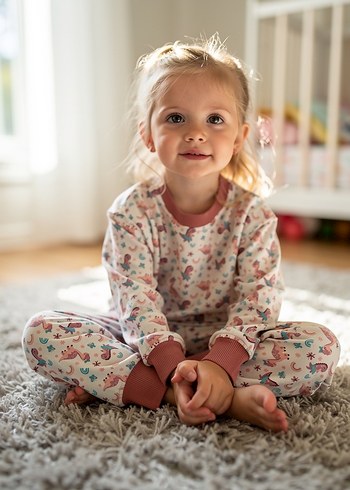 Kız Çocuk Uzun Kollu Bağlama Desenli Pijama - Görsel 3