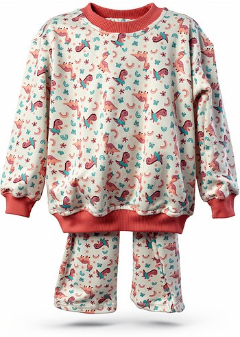 Kız Çocuk Uzun Kollu Bağlama Desenli Pijama - Görsel 2