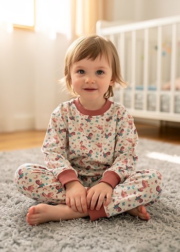 Kız Çocuk Uzun Kollu Bağlama Desenli Pijama - Görsel 4