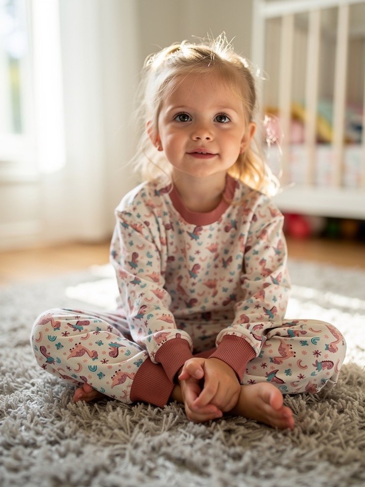 Kız Çocuk Uzun Kollu Bağlama Desenli Pijama - Görsel 3