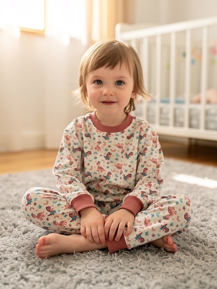 Kız Çocuk Uzun Kollu Bağlama Desenli Pijama - Görsel 4