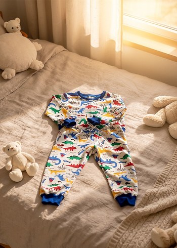 Renkli Dinazor Desenli Erkek Çocuk Pijama Takımı - Görsel 2